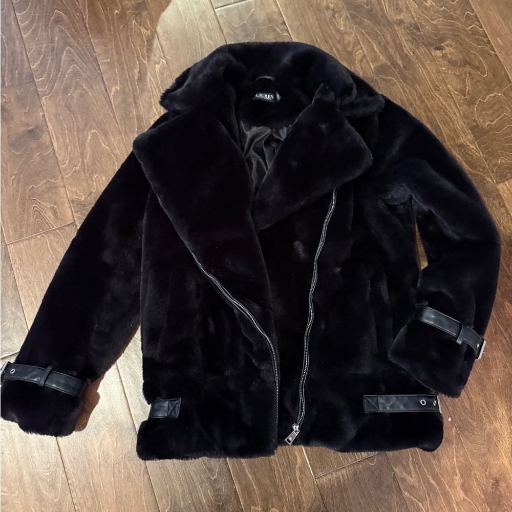 Black Faux Fur moto Jacket